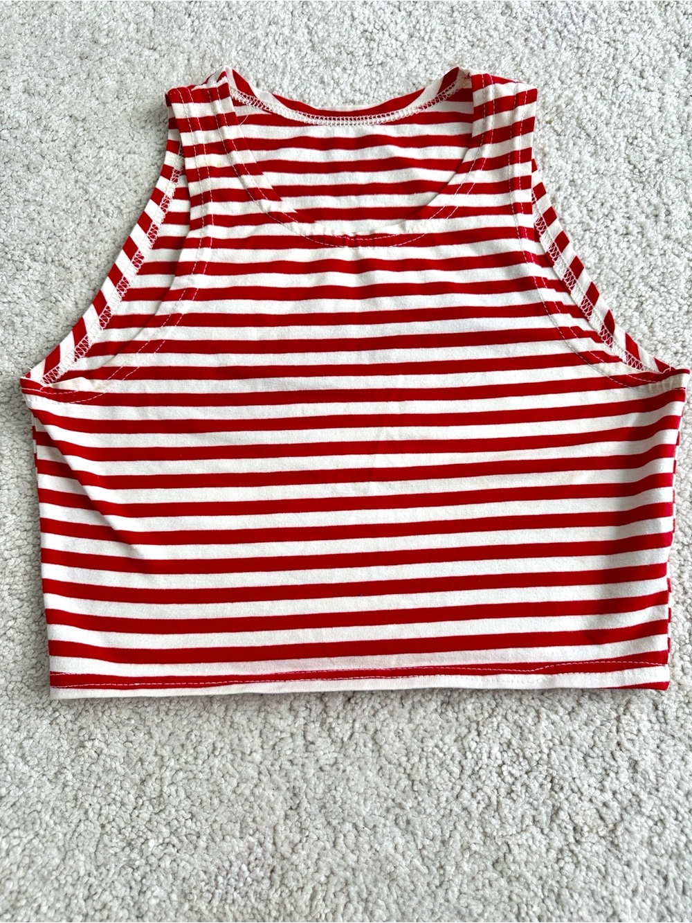 Vintage Striped Red & White Sleeveless Crop Top